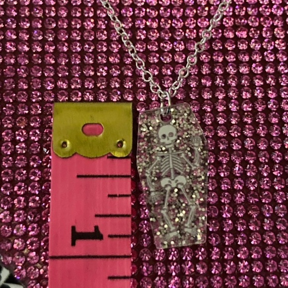 Skeleton Necklace Sterling Silver Glitter Coffin Creepy Emo goth egirl Y2K gift - Picture 5 of 13